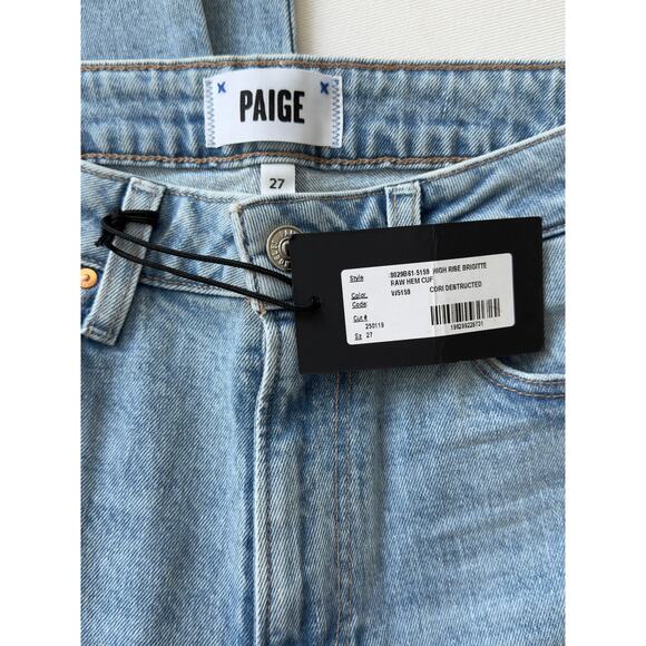 Paige High Rise Brigitte Raw Hem Cuf Cori Destructed Denim Jeans 27 NWT - Picture 5 of 6